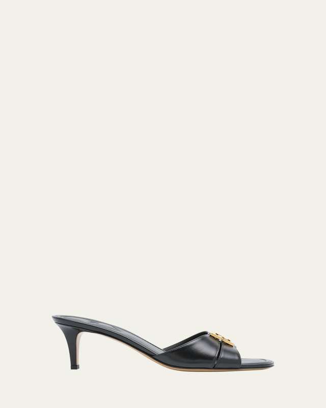 Fold Leather Kitten-Heel Sandals